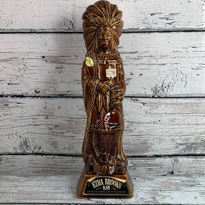 Ezra Brooks Whiskey Decanter Native American Chief 12 Year Heritage China [1968]
